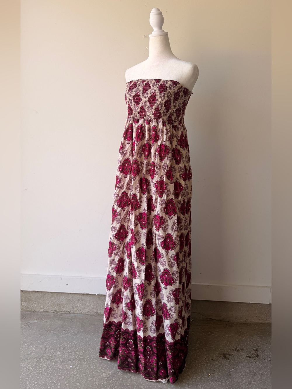 Strapless Pink Patterned Maxi Dress